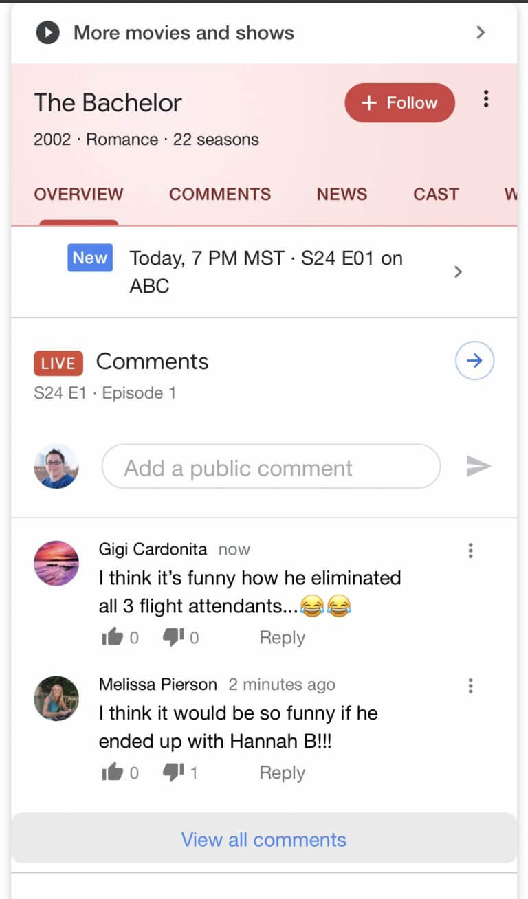 Google thử nghiệm cho phép người dùng bình luận các TV show trực tiếp