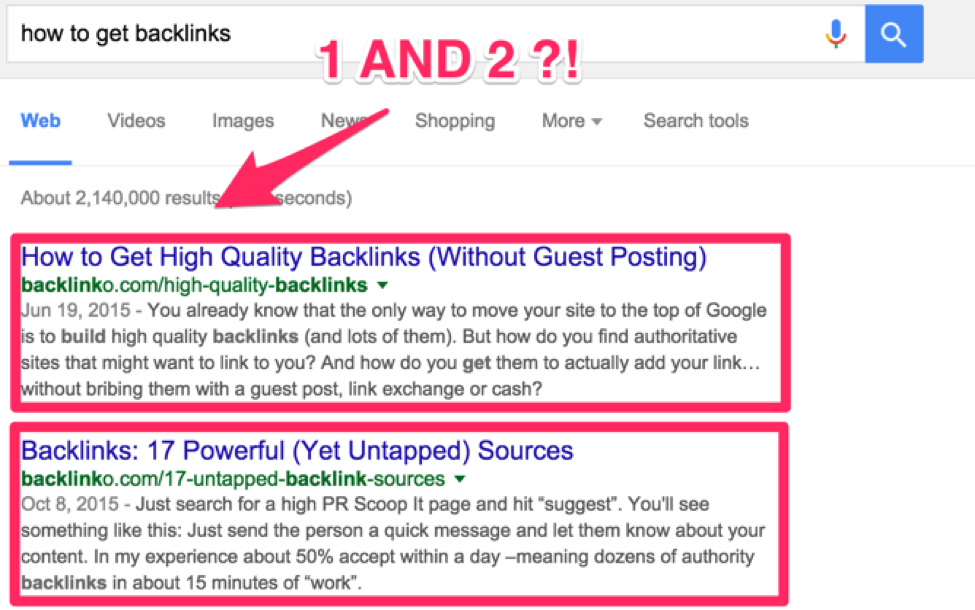 Backlinko ranks #1 AND #2 for "how to get backlinks."